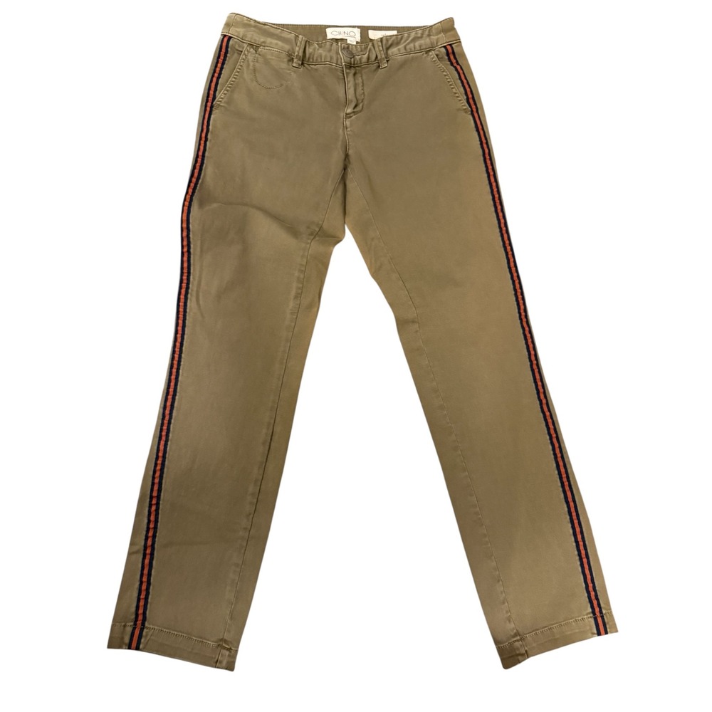 Anthropologie Chino Relaxed Side Stripe Pants Olive Green Khaki 25P Petite